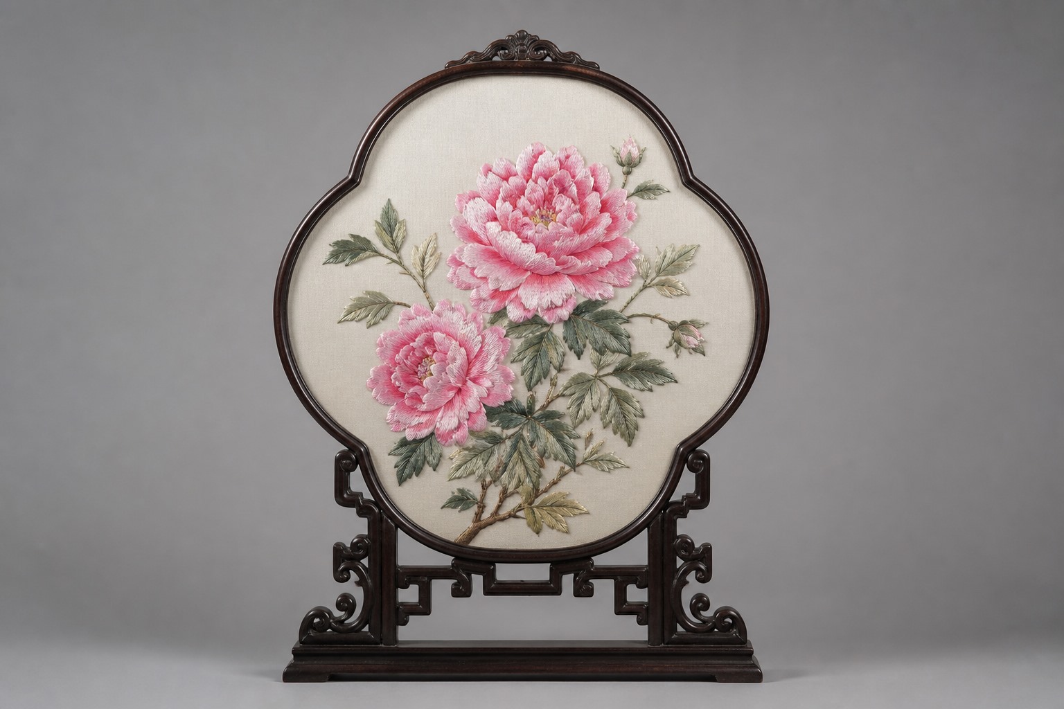 Peony Silk Embroidery Panel